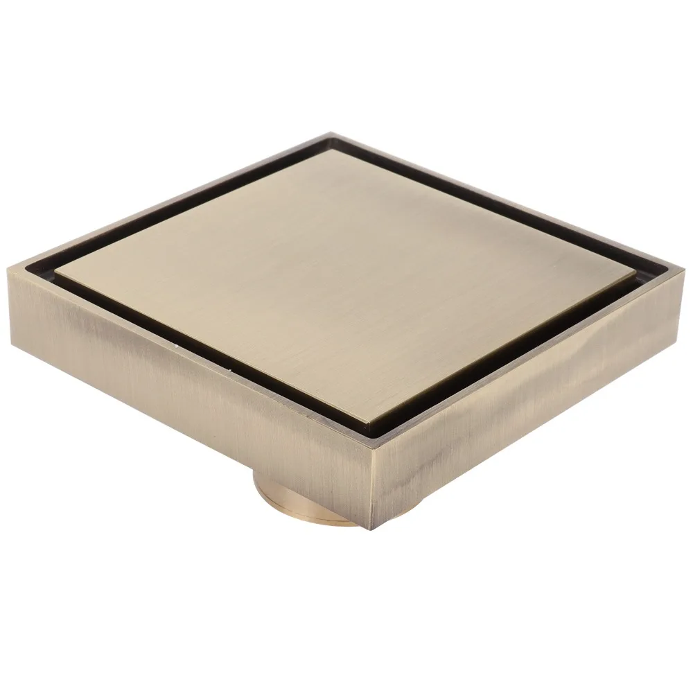 Square Shower Floor Drain Brass Material 10x10cm/3.9x3.9in Floor Drain Strainer Antique Bronze Color Invisible Tile Insert Drain