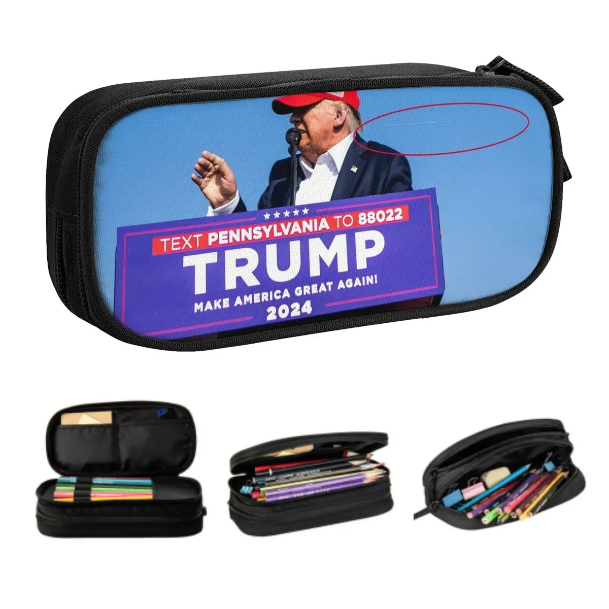 Cute Custom Trump Assassination Attempt Pencil Cases for Girls Boys Large Capacity Pen Box Bag Stationery