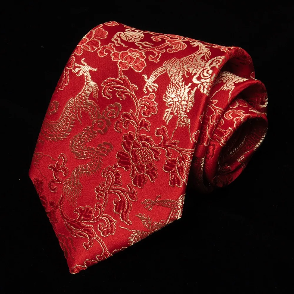 

Casual Calligraphy Chinese Dragon Pattern Tie National Adjustable Jacquard Silk Tie Soft Hand Tied Men Necktie Wedding