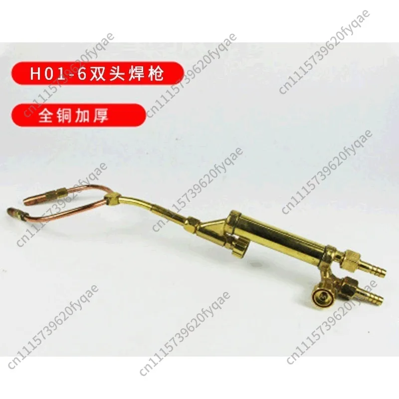 H01-6 Double Head Brazing Torch, Injector Type Oxygen Acetylene Welding Torch, Full Brass C-Type Oxy Welding Heating Gun