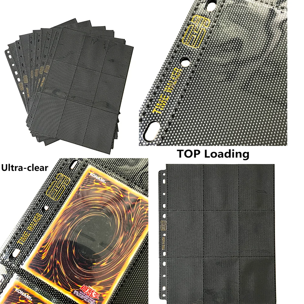 

11 Holes Double-Sided Top Loading Black 9 Pockets Pages Protector For Japanese Yu-Gi-Oh Cards Game Cards Album Binder(30pack)