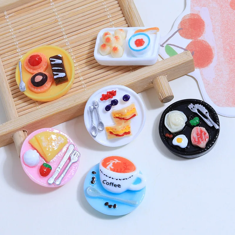 10pcs/lot Mini Resin Cute Breakfast Accessories Diy Dollhouse Miniatures Flatback Cabochon Decor Part Charms Figures