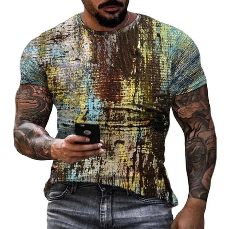 Mosaic Do Old Art Graffiti Four Seasons Print Men And Women Taste Retro Hip Hop Personality Round Neck Short Sleeve T-Shirts Top