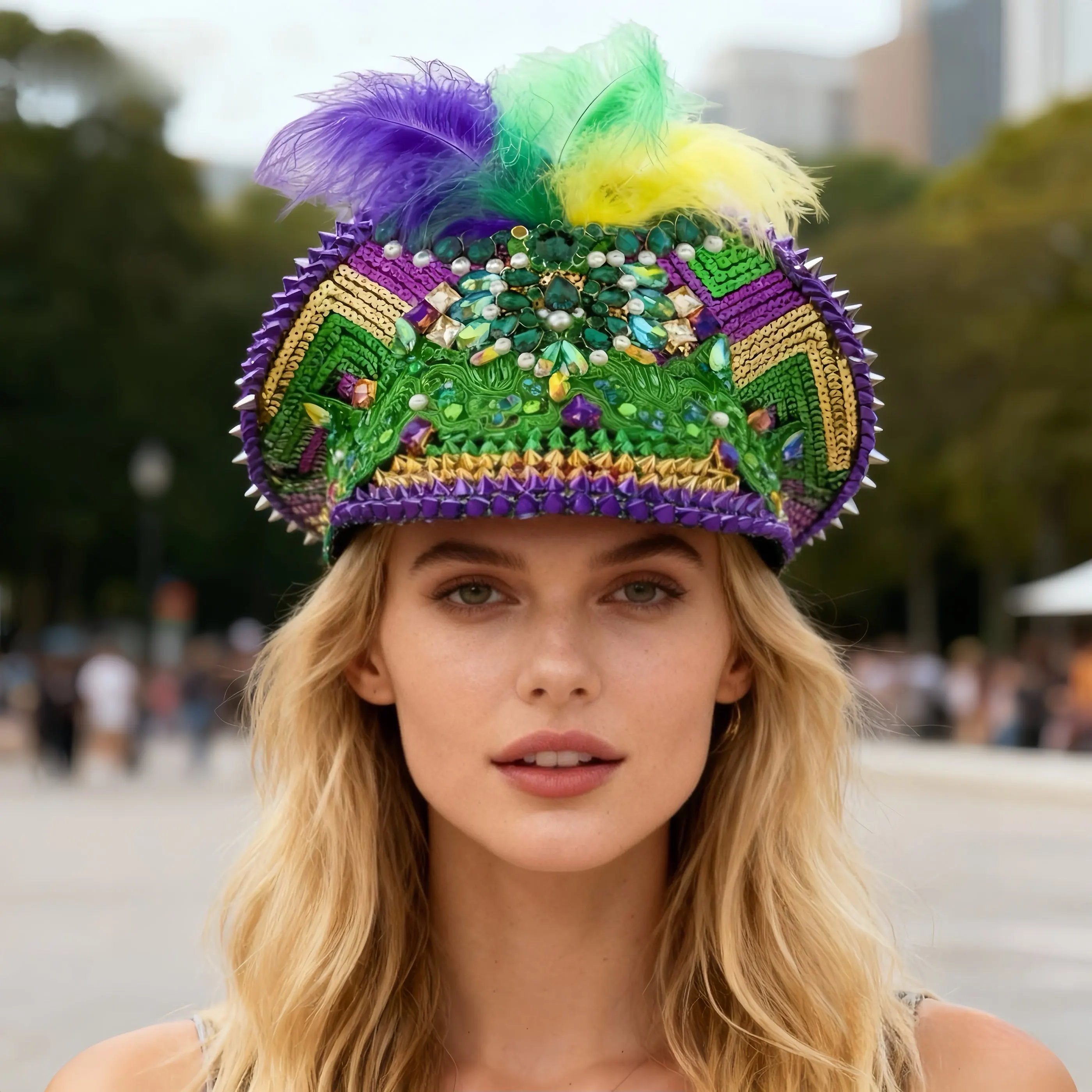 قبعة كابتن Steampunk الخضراء من HongLuan حجر الراين لمهرجان الهالوين للنساء، إكسسوارات عسكرية عتيقة وقبعة عسكرية للرجال #1