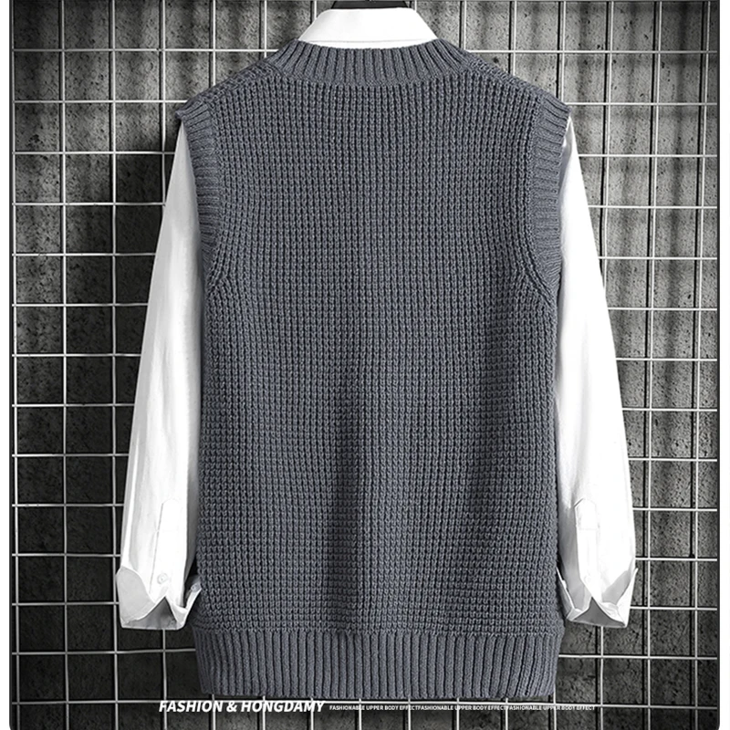 2024 Autumn Vintage Men Sweater Vest Solid Fashion Trend Loose Sleeveless Pullover Korean V-neck Knitted Sweater Vest Tank Tops