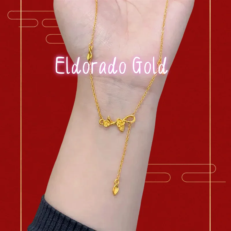 

French Romantic AU750 18K Gold Exquisite Rose Tassel Necklace for Women's High End, Clavicle Chain, Fashion Accessories GiftVale