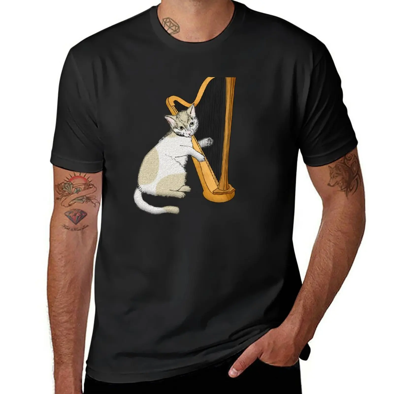 Calico Cat Plays the Harp T-Shirt customs design your own blacks cute tops anime clothes workout shirts for men