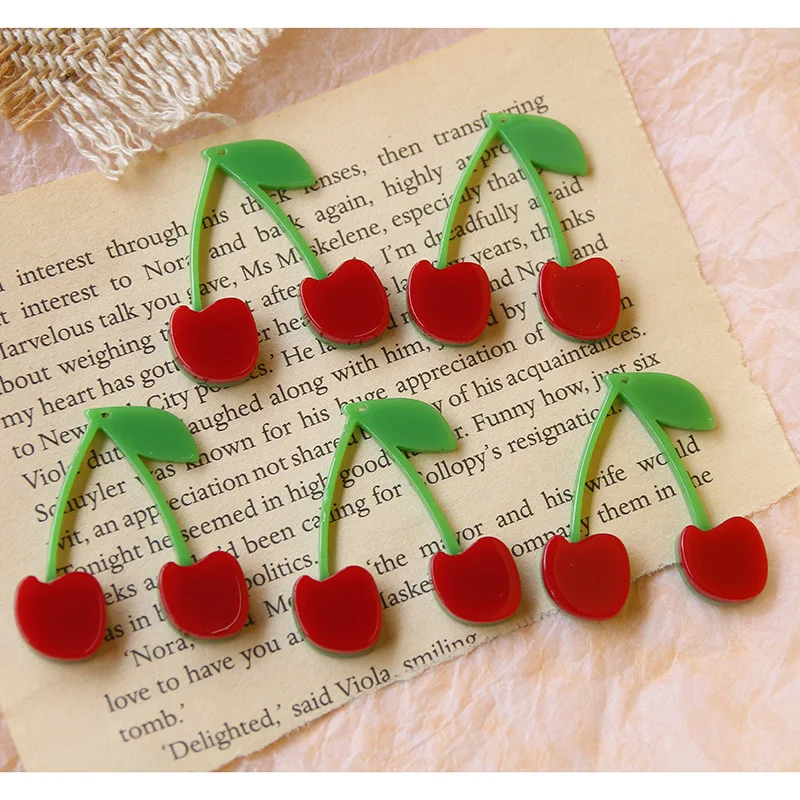 10pcs Handmade Acrylic Pendant Charms Fruit Cherry Necklace Earrings Pendant Connectors Diy Earrings Jewelry Making Findings