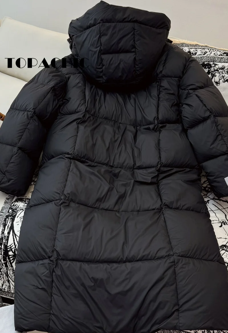 9.5 TOPACHIC-Women Fashion Long Keep Warm Thick Goose Down Outerwear Autumn Winter New Hooded Double Zipper Straight Down Jacket