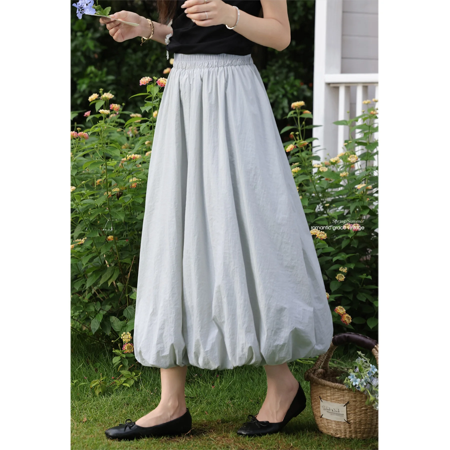 

Юбка South Deer Summer Fashion: светло-голубая, с завышенной талией, А-силуэт, женская, весна-осень, повседневная, однотонная, с цветочным принтом