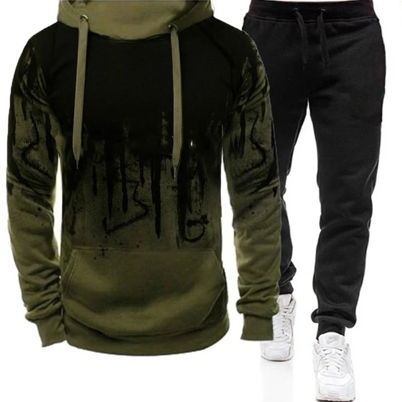 Autumn and Winter Season Men\'s Jacket Hooded Pullover+Sports Pants Men\'s Sports Casual Jogging Sportswear Two Piece Set Men\'s Wo