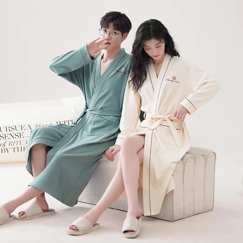 Bath towel woman 100% pure cotton bathrobe couple's pajamas Korean-style bathrobe long-sleeved V-neck towels for the body