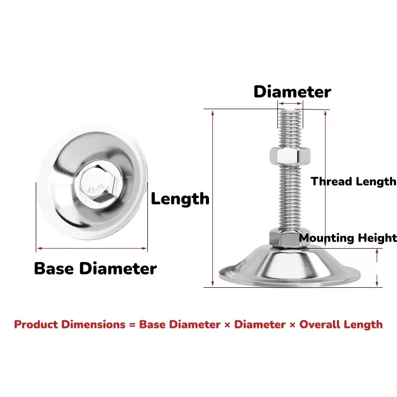 304 Stainless Steel M12 ~ M16 Bell Mouth Flat Bottom Foot Cup Machine Tool Fixed Adjustment Foot Equipment Support Chassis Base