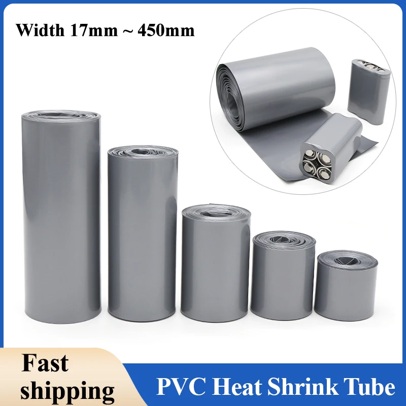 1m~20m PVC Heat Shrink Tube 18650 Lipo Battery Pack 17mm ~ 450mm Insulated Protection Film Wrap lithium Case Cable Sleeve Grey