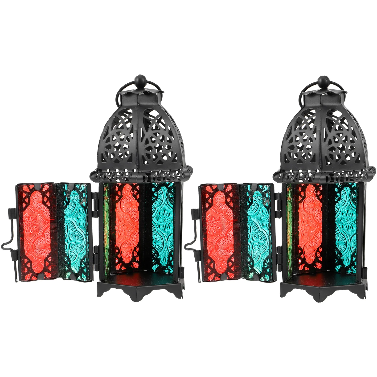 

2Pcs Windproof Lamp Portable Standing Iron Art Candlestick Fashionable Eyecatching Suitable for Bars Cafes Photography