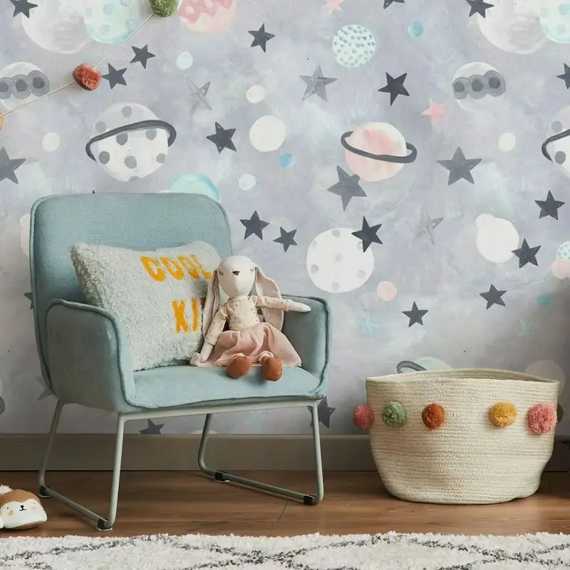 Celestial Charm Wallpaper，Kids' Space Themed Wallpaper Sticker,Decorative Walls Paper,Premium Peel And Stick Wall Paper,50*300CM