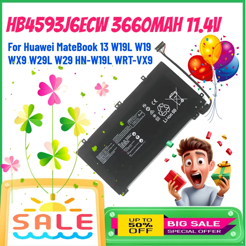 

HB4593J6ECW 3660 мАч 11,4 В аккумулятор для ноутбука Huawei MateBook 13 W19L W19 WX9 W29L W29 HN-W19L WRT-VX9 аккумуляторная батарея