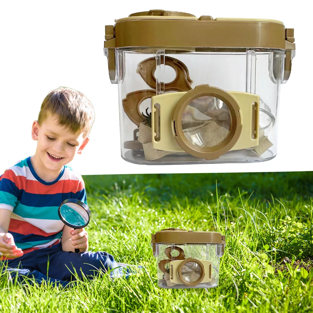 Magnifying Glass Insect Catching Box with Tweezers Insect Collection Kit for Boys Girls Nature Exploration