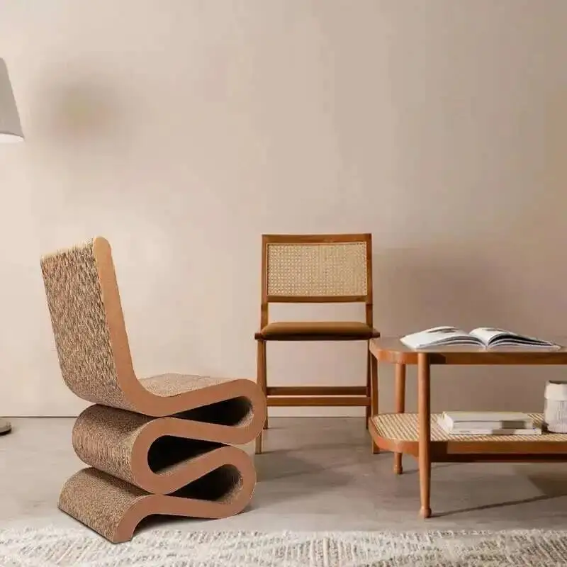 Paper Simple Living Room Backrest Leisure Dining Chairs Coffee Shop Balcony S-shaped Chair Creative Furniture Corrugated Chair D