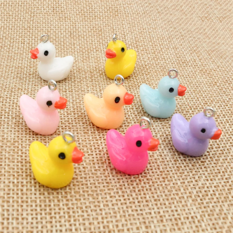 10Pcs 18x21mm 7-Colors Mixed Duck Resin Earring Charms Diy Findings Cute 3D Phone Keychain Bracelets Pendant For Jewelry Making