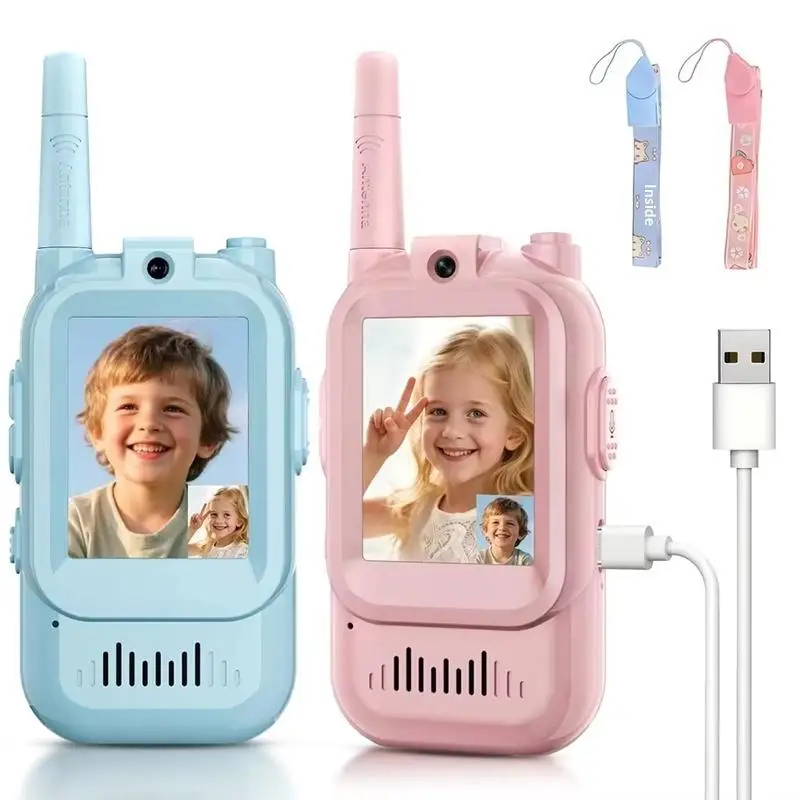 Video Walkie Talkies For Kids 2 Pack Rechargeable Intercom Walkie-talkie 2 Screen One-Click Call Child Video Intercom