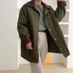 Vintage Patchwork Turn-down Collar Corduroy Jacket Coat Autumn Loose Hip Hop Jacket Women Streetwear Casual Outerwear Female Top