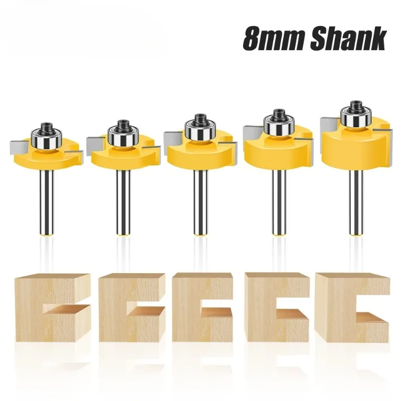 

8mm Shank T-Slot Rabbet Router Bit T-Track Slotting Bit Milling Cutter with 10 Bearings Set Multiple Depths Woodworking Tools