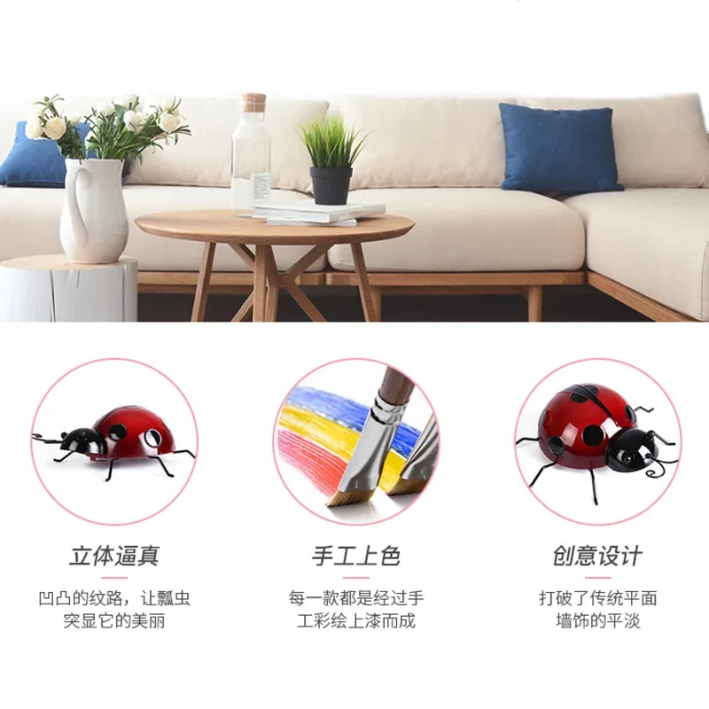 Iron Ladybug Wall Hanging Insect Metal Crafts Living Room Kindergarten Decoration Insect Wall Decoration Furniture Accessories