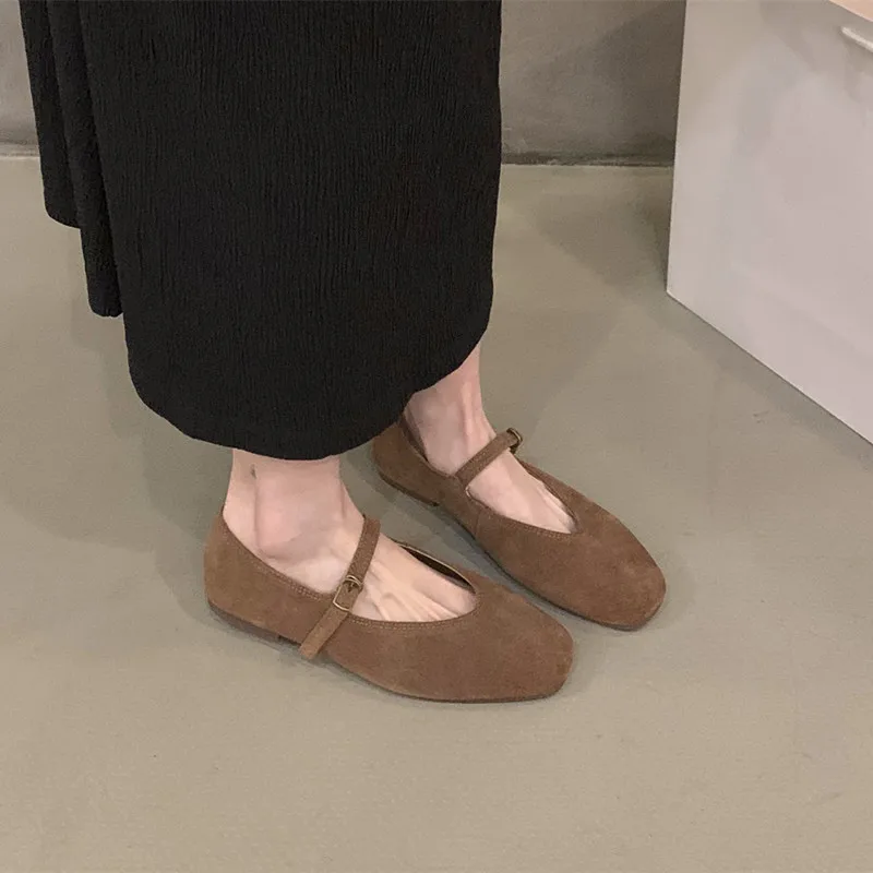 Bailamos-zapatos planos de punta redonda para mujer, zapatillas de Ballet informales sin cordones, de cuero suave, para primavera, 2024