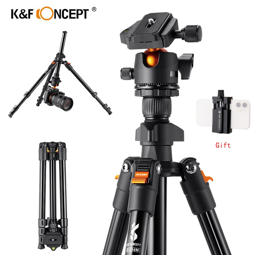 K & F Concept 62.99 Cal aparat statyw do lustrzanki przenośny aluminiowy statyw podróżny z panoramiczną głowicą kulową 360 stopni Quick Release