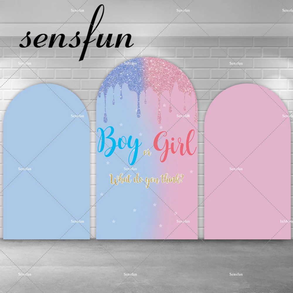 

Boy Or Girl Gender Reveal Party Arch Backdrop Cover Chiara Wall Decoration Glitter Slime Drop Blue Pink Background DoubleSide