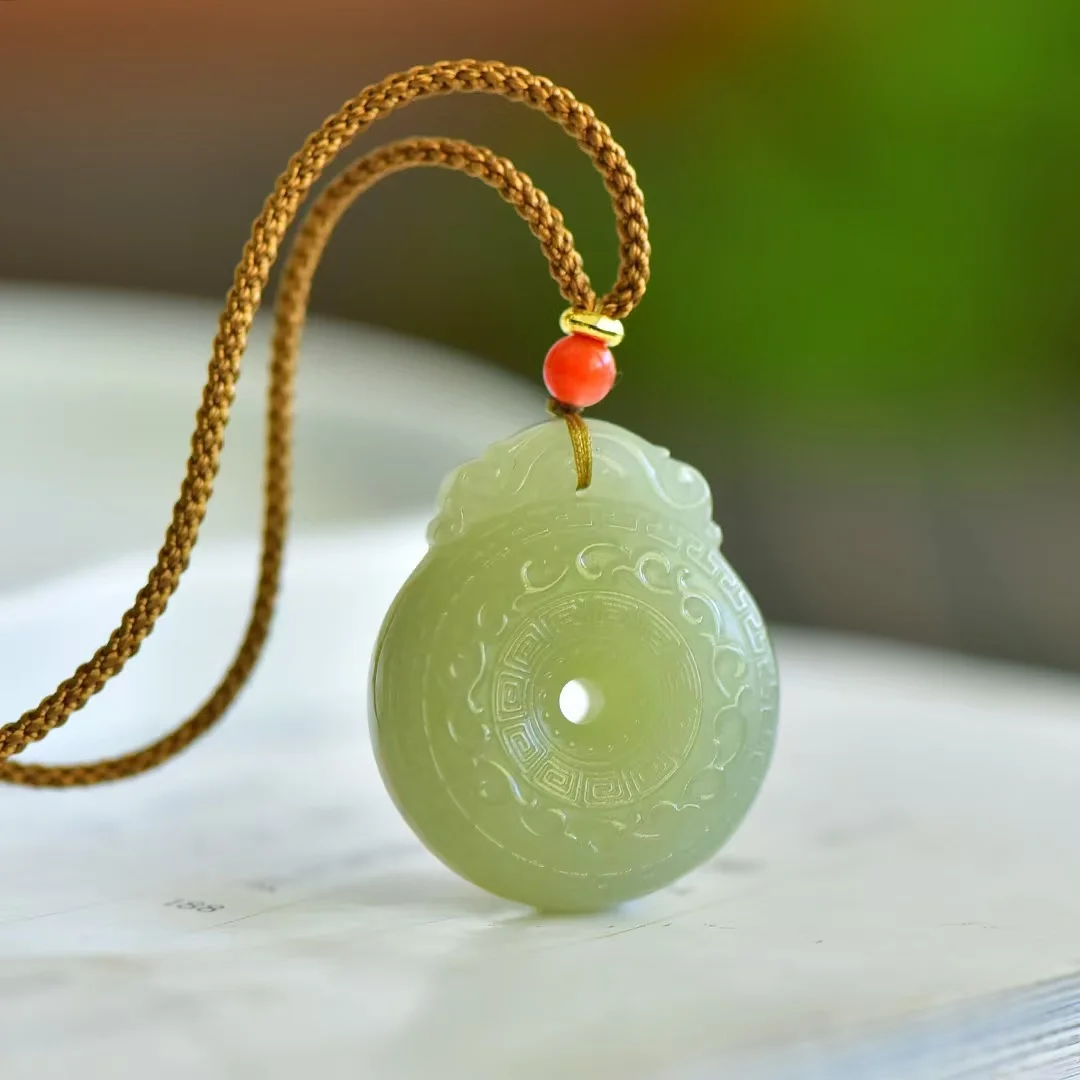 Xiangyun Retro Peace Buckle Pendant Hetian Jade Qinghai Materials Qingshui Jewelry Girls' Birthday Gift