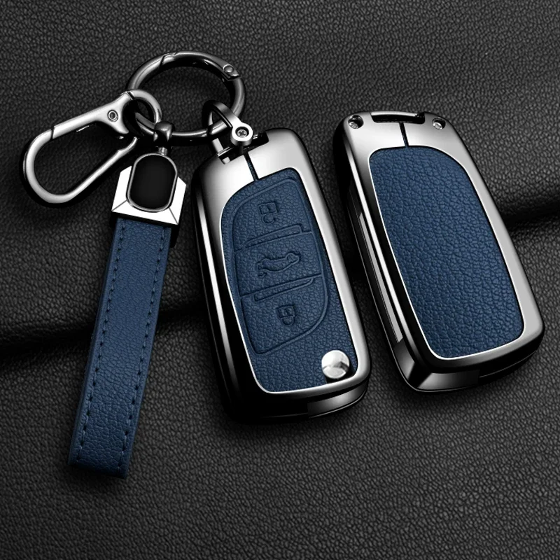 Suitable for Peugeot 107 207 306 307 407 308 607 car remote key protection cover, zinc alloy+leather car key protection shell