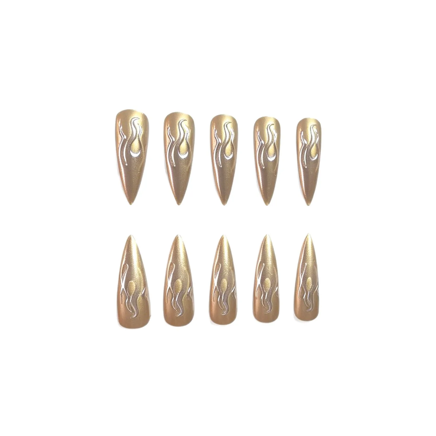 24PCS 3D Chrome Silver Gold Flame Stiletto Press On Nails Metallic Mirror Effect Reusable Fake Nail Art Punk Style False Nails - view 5
