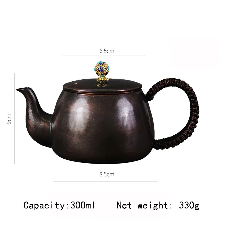 300ml Pure Copper Teapot with anti-scratching handle for house use,travel,camping,gift, Chinese traditional vintage Tea Set