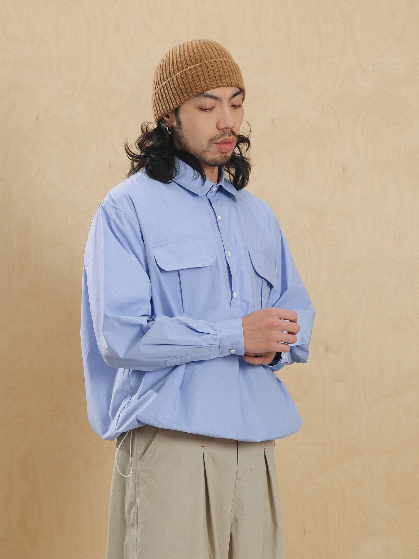 

Loose Fit Long Sve irt NOEARS y Sle f Button Plaet Retro oulder Drop Cuff Turn down Collar Breathable Cotton