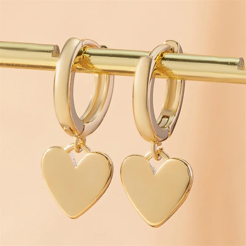 بسيطة النحاس معدن القلب أقراط للنساء خمر الذهب اللون الحب القلب انخفاض القرط هدايا الزفاف عيد الحب مجوهرات