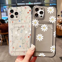 For iPhone 14 Pro Max Case Daisy Flower Clear Phone Case For iPhone 11 12 13 15 16 XS XR X 7 8 Plus Wallet Card Bag Holder Cover