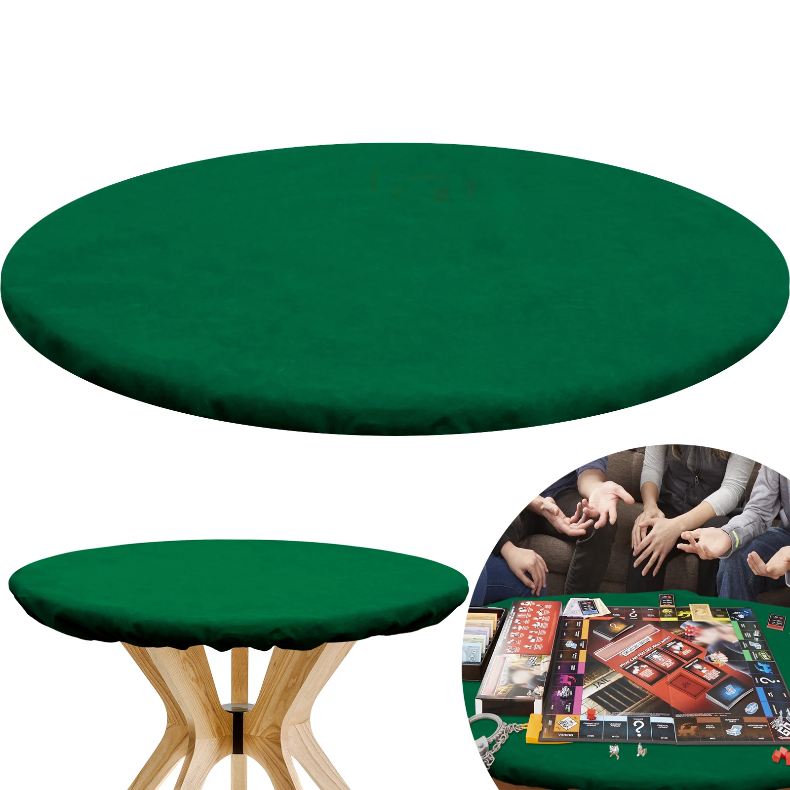 Felt Table Cover Round Card Game Tablecloth Poker Desk Mat Protector Elastic Card Game Topper Mat Non-slip Gaming Accessories