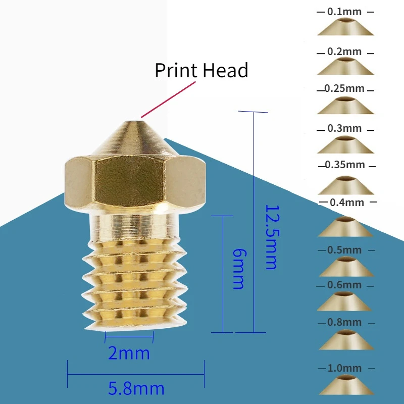 Imagem -02 - Consumíveis 1.753.0 Mm3d Impressora Extrusora Bicos de Bronze Abertura de Impressão 0.1 Accessories 1.0 mm Cabeça de Impressão Acessórios de Impressora Extrusora