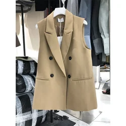 Casual Black Suit Coats Peak Lapel Sleeveless Vests Women Fashion Blazer OL 2025 Elegant Oversize Korean Style Blazer