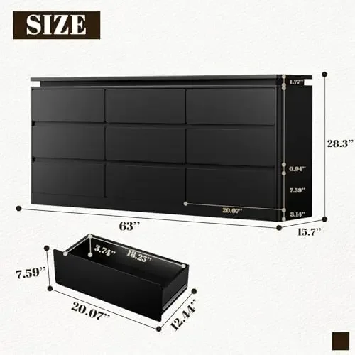 9 Drawer Dresser for Bedroom, 63