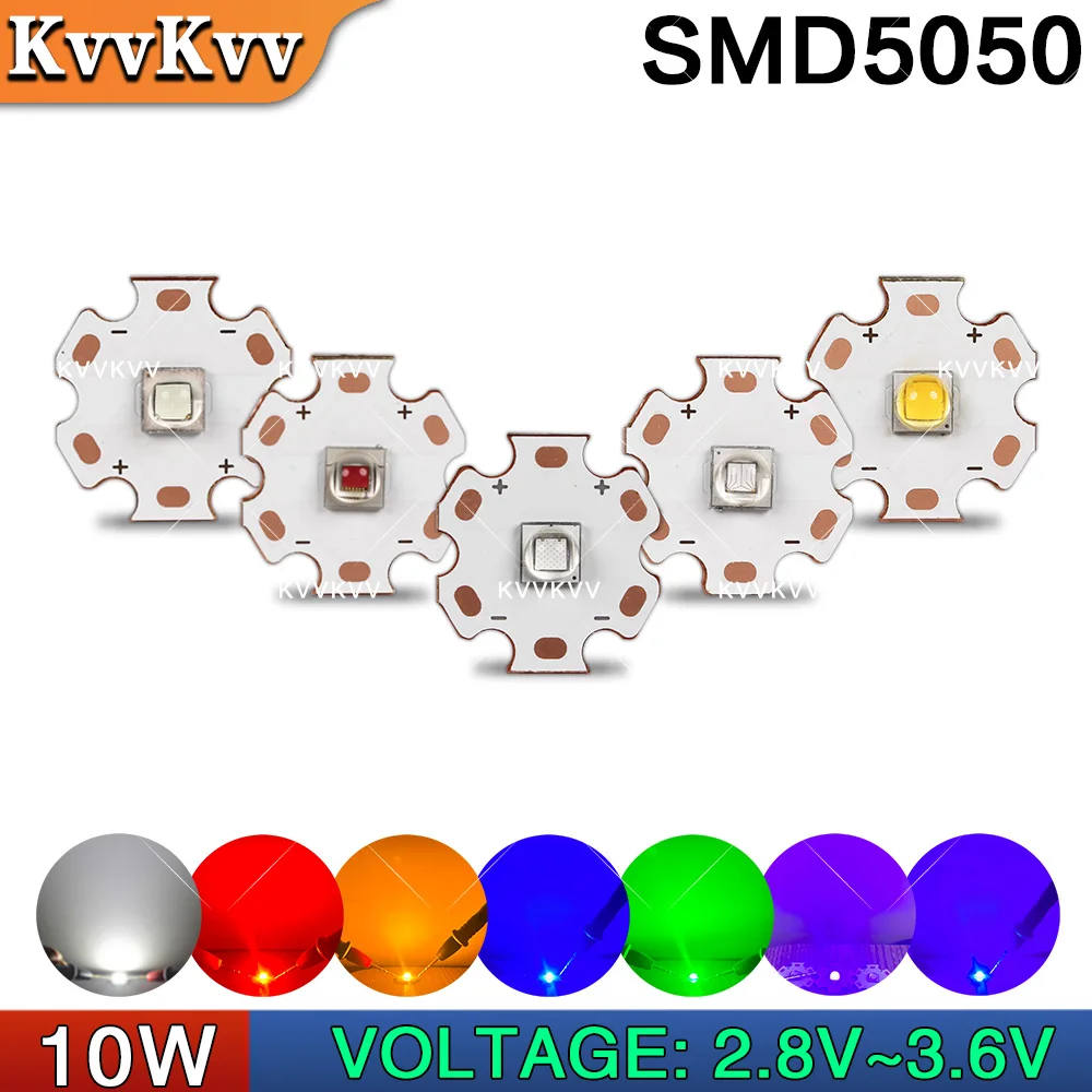 

10W LED 5050 Chip 3V Bead White Yellow Blue Green Red UV 395nm Purple Light PCB For DIY flashlight Part Accessory Printer Curing