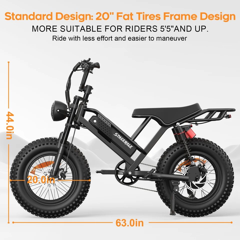 Spacewalk Mountain Electric Bike , 20" Fat Tire Ebike, Wider Seat 750W Peak Motor, Removable Battery, 4X Suspension Ebike image 10