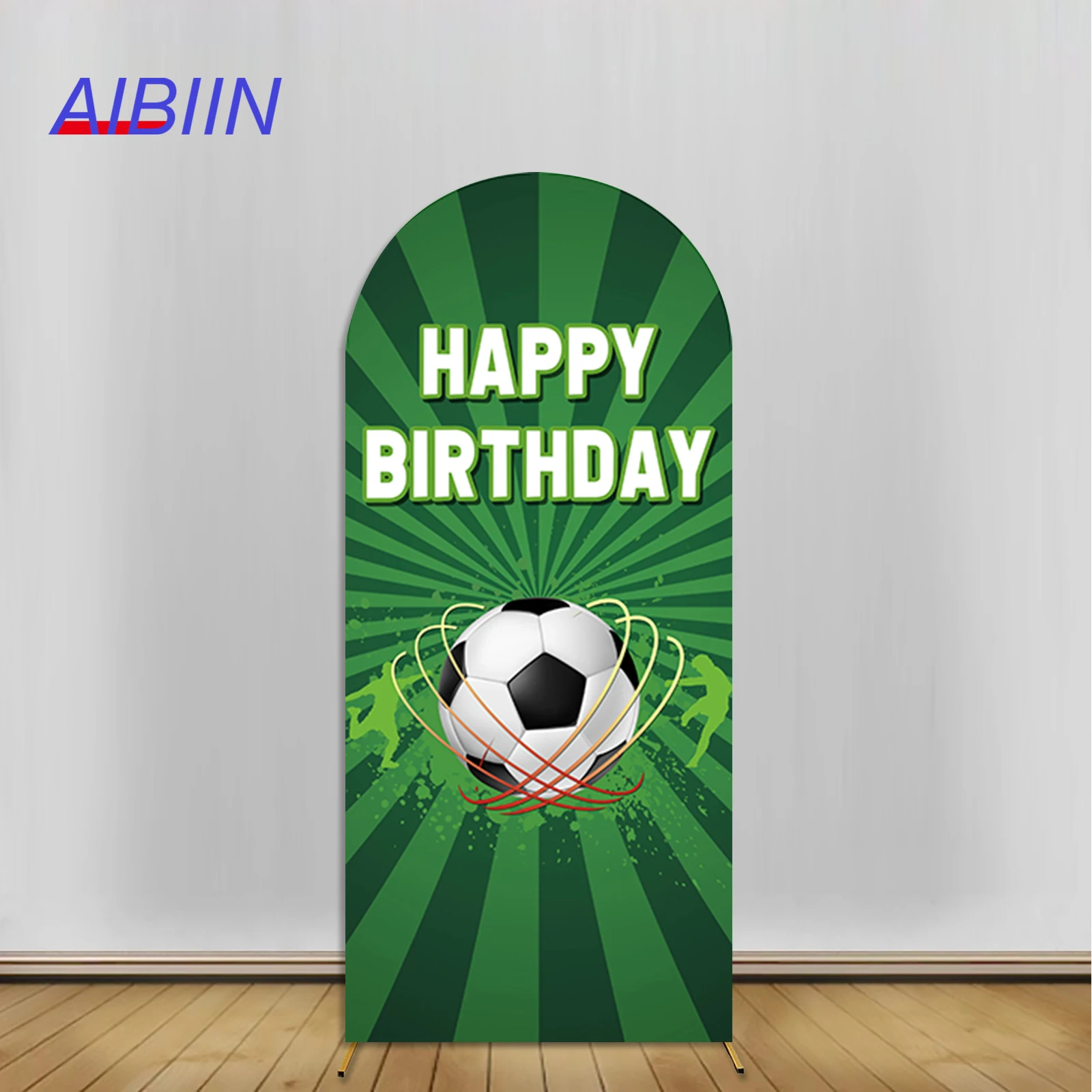 AIBIIN Birthday Arch Backdrop Cover Football Sports Green Stripe Photography Background Boy Birthday Cake Table Party Decor