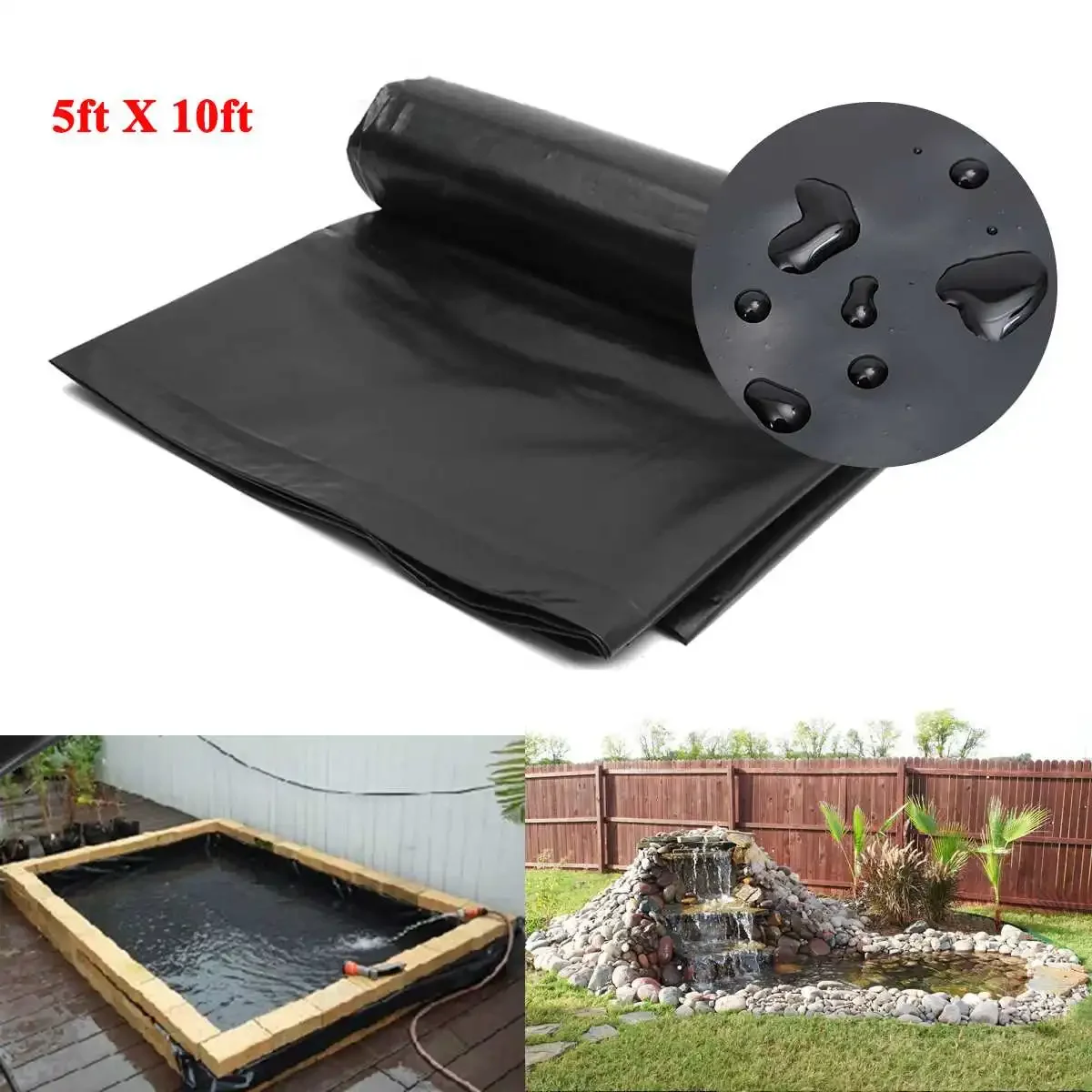 

5x10ft HDPE Pool fish pond liners Outdoor Fish Pond Liner Waterproof Cloth Gardens Pools PVC Membrane Reinforced Landscaping