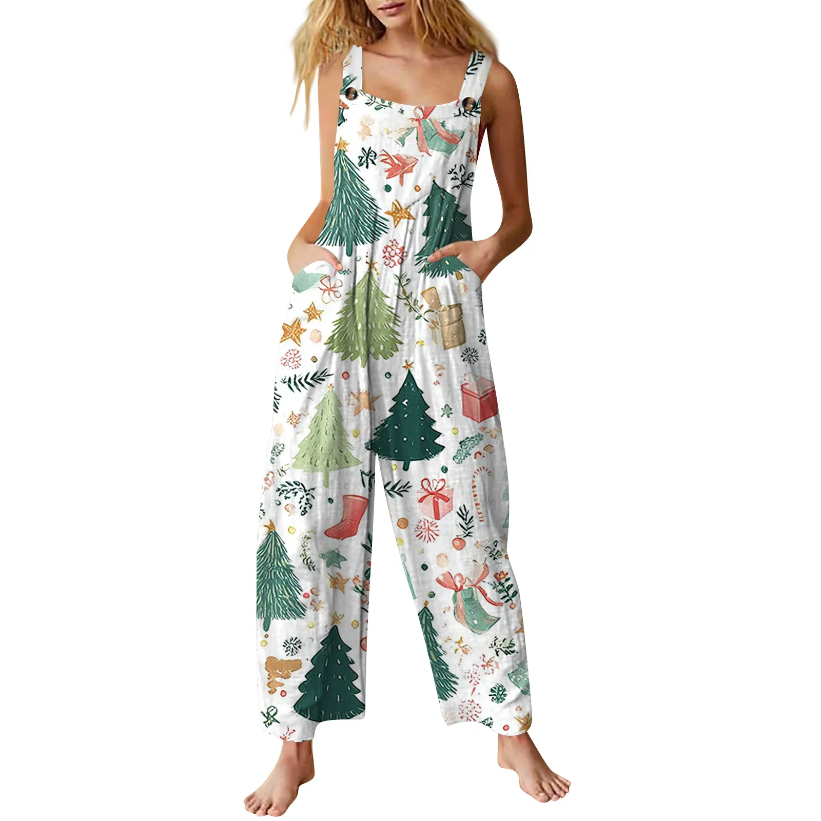 Women Floral Pattern Trendy Casual Jumpsuit Rustic Style Loose Sleeveless Clothes Lady Elegant Leisurely Summer Daily Jumpsuit