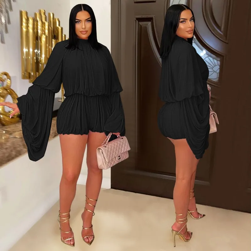 

XTOCEAN Women's Set Lantern Long Sleeve Tops and Bubble Ruffles Shorts Suit 2025 Summer Street Ruched Two 2 Piece Sets Outfit