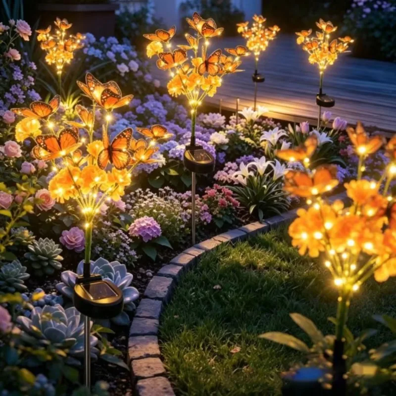 1-4pcs Solar Butterfly Tree Flower Lights Marigold Lavender for Birthday Housewarming Christmas Gift Garden Lover