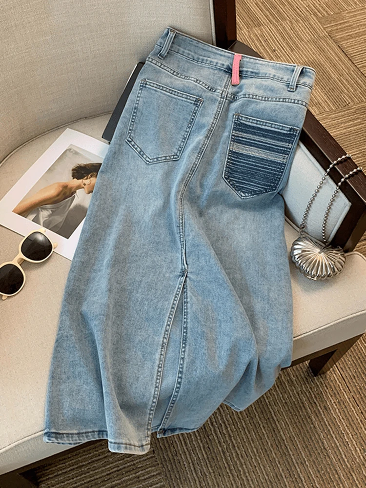 

High Waist A-Line Skirt for plus Size Women Denim Split Casual Korean Sle Four Seasons Wear And Pear Body pes